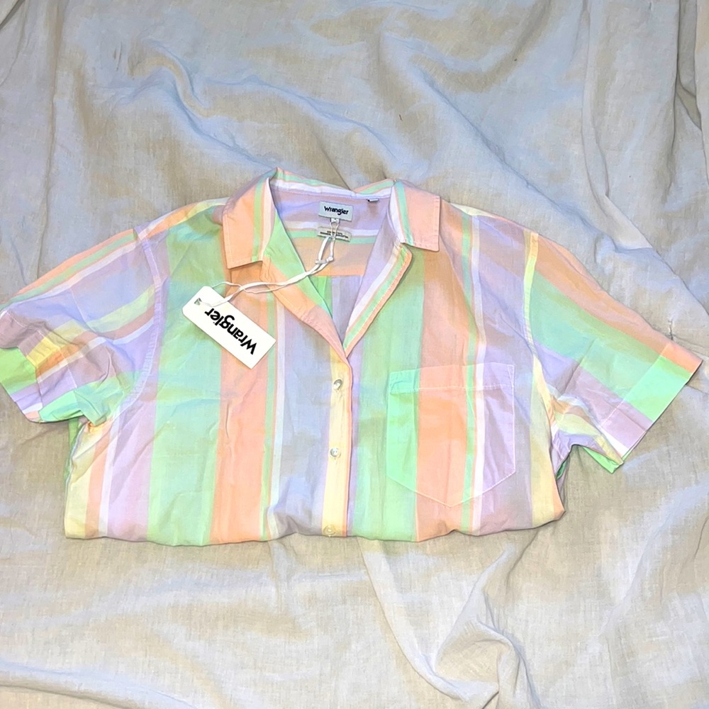 THIN COTTON CANDY STRIPED COTTON WRANGLER WOMENS POCKET BUTTON UP